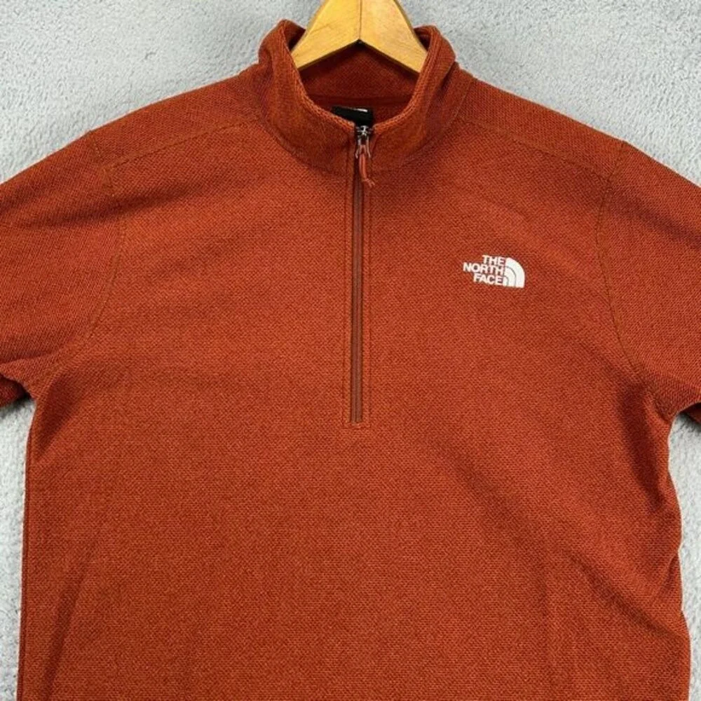 The North Face Pullover Sweatshirt Mens Large Rust Quarter Zip Long Sleeve Logo